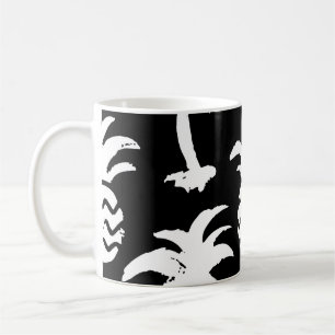 Schets palmbomen, ananas, monochroom patroon. koffiemok