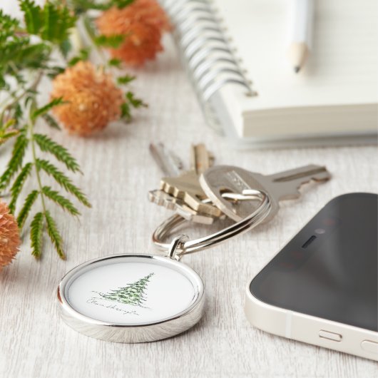Schets Pine Kerstboom Minimale scriptnaam Sleutelhanger (Zijkant)