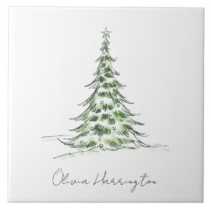 Schets Pine Kerstboom Minimale scriptnaam Tegeltje
