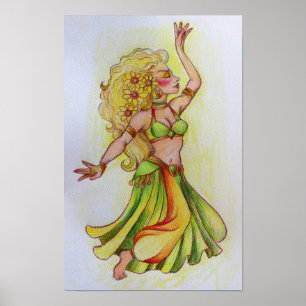 Schets van blonde buikdanseres poster