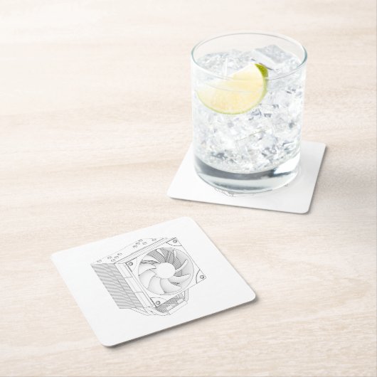 Schets van computer processor koeler vierkante kartonnen onderzetter (Insitu)