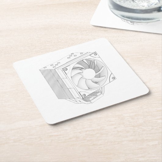 Schets van computer processor koeler vierkante kartonnen onderzetter (Schuin)