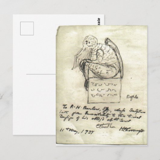 Schets van Cthulhu door Briefkaart van Lovecraft (Voorkant / Achterkant)