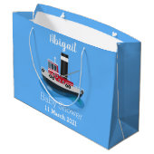 Schets van de cartoon van de trawlvisserij met de  groot cadeauzakje (Achterkant Gekanteld)