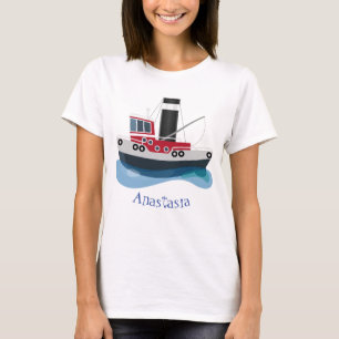 Schets van de cartoon van de trawlvisserij met de t-shirt