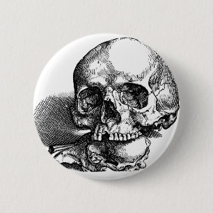 schets van de schedel en de beenderen ronde button 5,7 cm