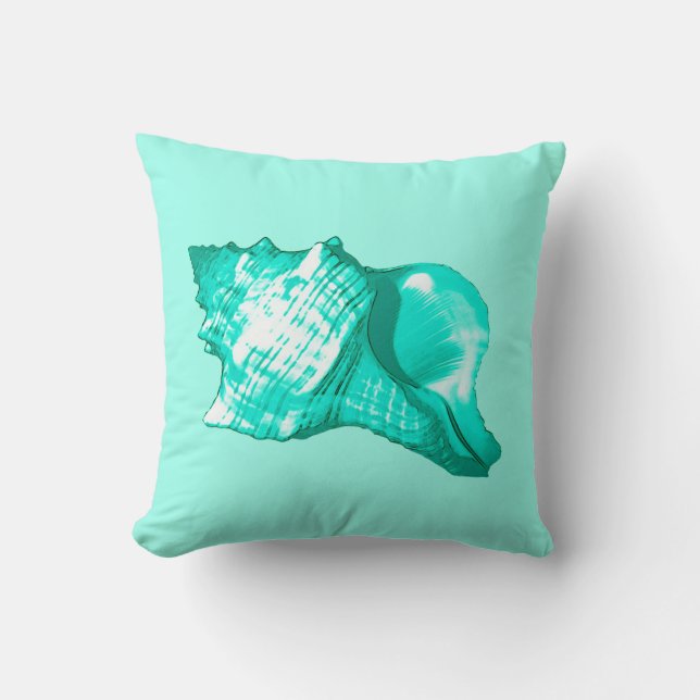 Schets van de schelp van de kegel - turquoise, wit kussen (Voorkant)