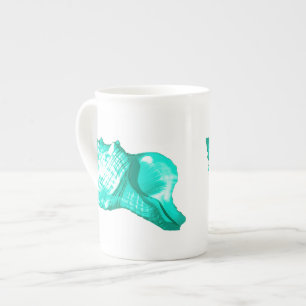 Schets van de schelp van de kegel - turquoise, wit porselein kop