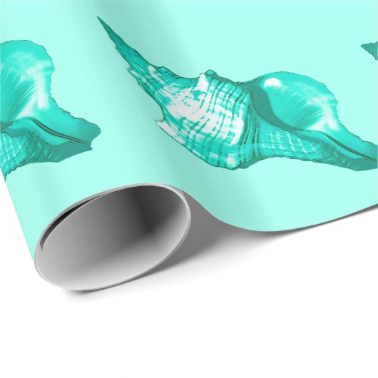 Schets van een conchschelp - turquoise, wit en aqu cadeaupapier (Rol Hoek)