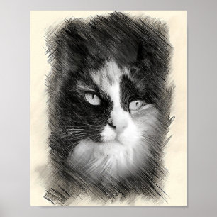 Schets van een lapjeskat - Tekening van een katach Poster