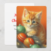 Schets van een oranje katje met Kerstmis in kleurp Feestdagenkaart (Voorkant / Achterkant)