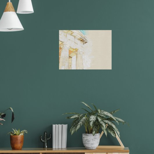 schets van een portico deel van de oude tempel poster (Woonkamer 1)