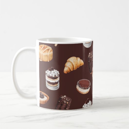 schets van heerlijke mooie desserts en pastr koffiemok (Links)