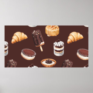 schets van heerlijke mooie desserts en pastr poster