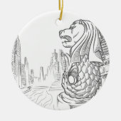 Schets van het Singapore Toerisme Landmark - Merli Keramisch Ornament (Voorkant)