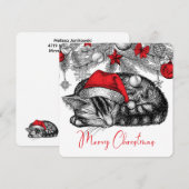 Schets van Kitten Onder Kerstboom Ornamenten Feestdagenkaart (Voorkant / Achterkant)