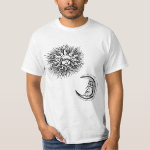 schets van mystieke maan en zon t-shirt