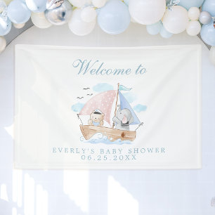 Schets van olifant beer waterverf boot babyshower spandoek