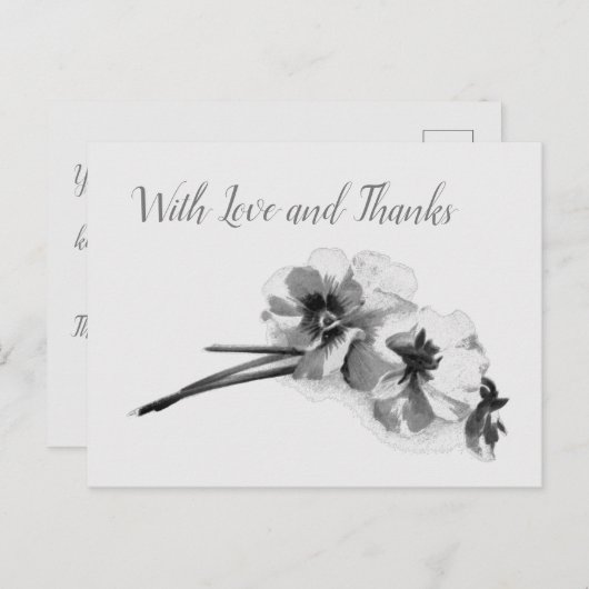  schets van pansies met liefde en Bedankt Briefkaart (Voorkant / Achterkant)