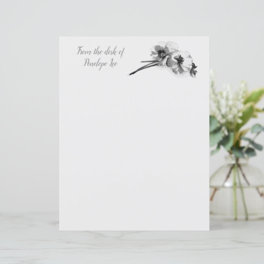 schets van Pansies met papier voor het schrijven (Staand voorkant)