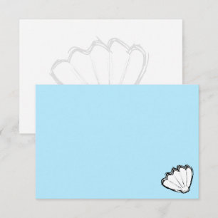 Schets van schelpen wit en blauw notitiekaartje