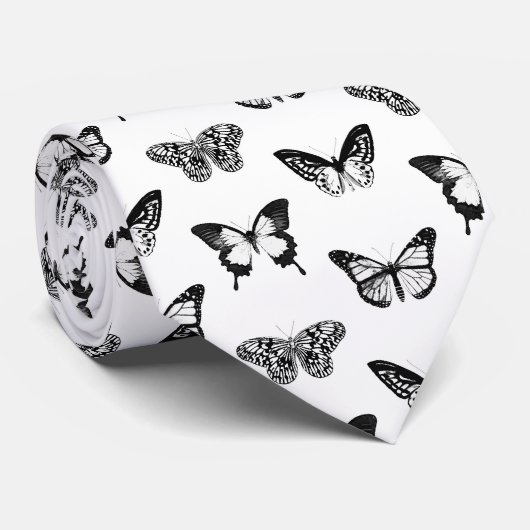 Schets van vlinder, zwart-wit stropdas (Opgerold)