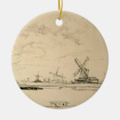  schets van windmolens keramisch ornament (Voorkant)