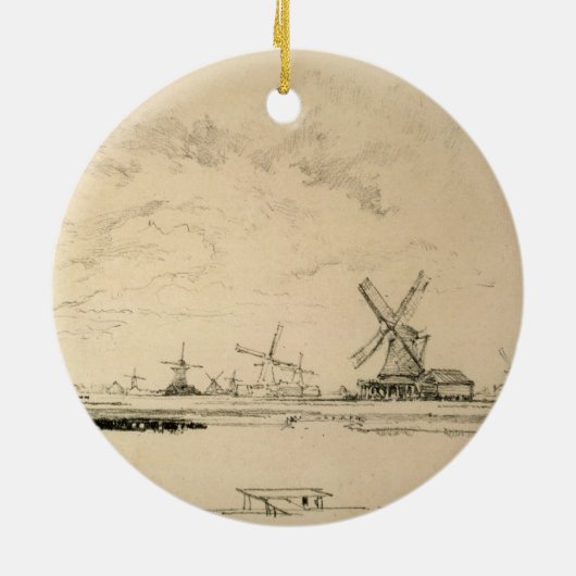  schets van windmolens keramisch ornament (Achterkant)