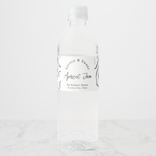Schets Zelfgemaakte Abrikozenjam Wrap-around Label Waterfles Etiket (Voorkant)