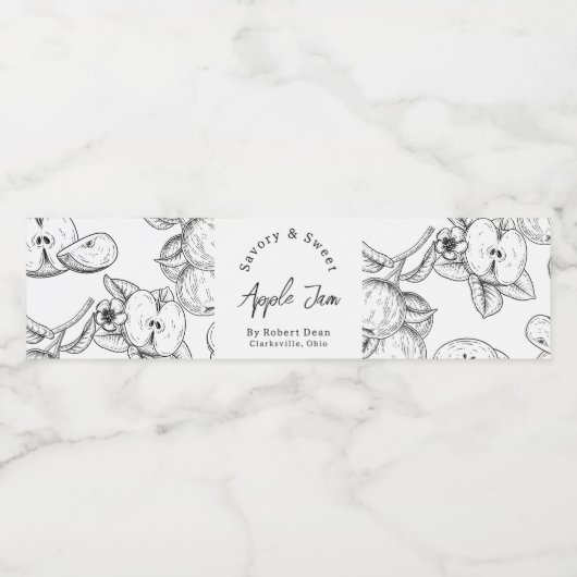 Schets Zelfgemaakte Apple Jam Wrap-around Label Waterfles Etiket (Enkel label)