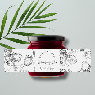 Schets Zelfgemaakte Strawberry Jam Wrap-around Lab Waterfles Etiket