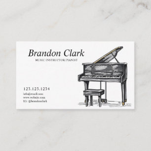 Schets zwart-witte piano met bank visitekaartje