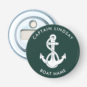 Schetsanker Bootsnaam Kapitein Aangepast Button Flesopener