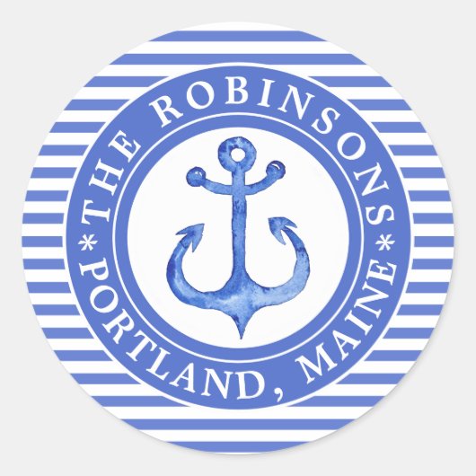 Schetsanker Marineblauw Persoonlijk Ronde Sticker (Voorkant)