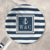 Schetsanker Monogram Navyblauwe Streep Papieren Bordje