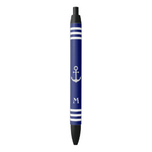 Schetsanker & Monogram op Blauwe Achtergrond Zwarte Inkt Pen