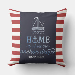 Schetsanker Navyblauw met rode strepen Kussen