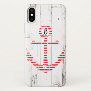 Schetsanker Rode Strepen Witte Houten iPhone X Hoesje