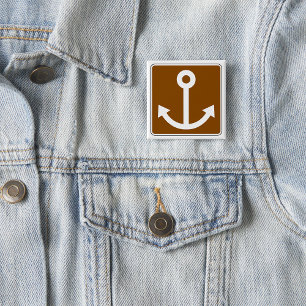 Schetsanker symbool bruin marina bord vierkante button 5,1 cm