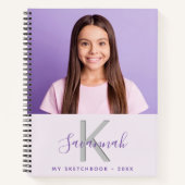 Schetsboek aangepaste foto lavendel monogram notitieboek (Voorkant)