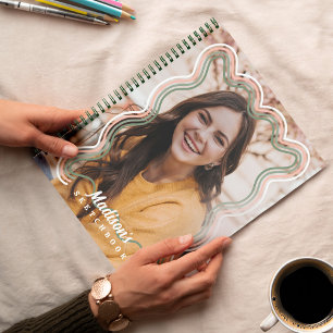 Schetsboek Aangepaste foto Retro Wavy Rainbow Bord Notitieboek