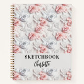 Schetsboek bloemen roze wit naam script notitieboek (Voorkant)