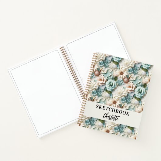 Schetsboek bloemen stoffige groene crème naam scri notitieboek (Binnen)