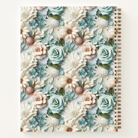 Schetsboek bloemen stoffige groene crème naam scri notitieboek (Achterkant)