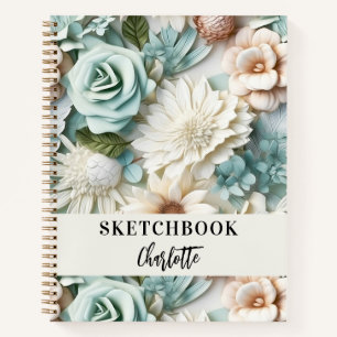Schetsboek bloemen stoffige groene crème naam scri notitieboek