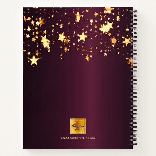 Schetsboek Bourgondische bloemen gouden sterren mo Notitieboek (Achterkant)