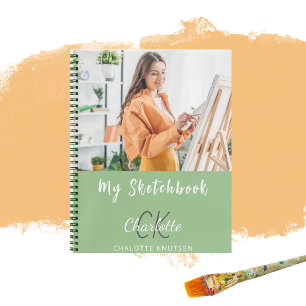 Schetsboek foto salie groen monogram notitieboek
