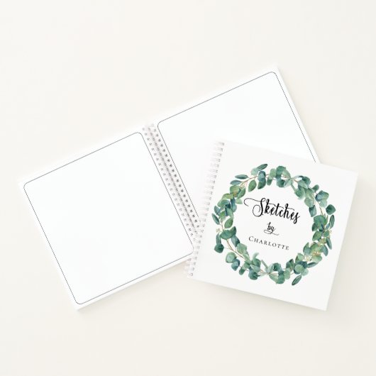 Schetsboek groen waterverf naam script notitieboek (Binnen)