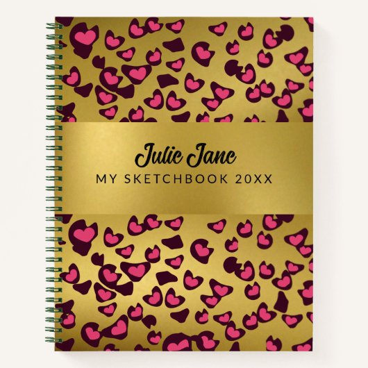 Schetsboek luipaard patroon smaragd roze gouden no notitieboek (Voorkant)