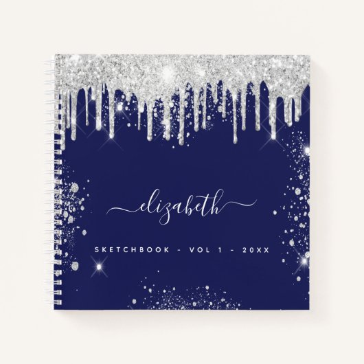 Schetsboek marine blauw wit monogram naam notitieboek (Voorkant)